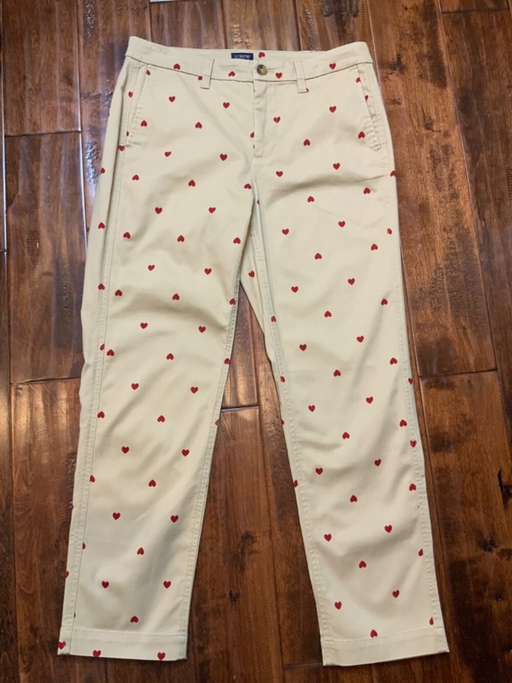 J. Crew Khaki High Rise Girlfriend Chino Heart Print Pants, Size 6